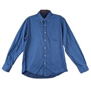 Tommy Hilfiger‎ Button Up  Men's L Long Slv Shirt Custom Fit Blue Cotton Preppy